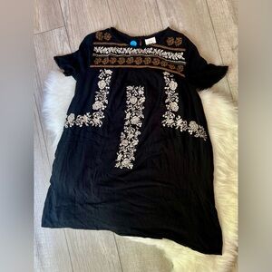 KNOX ROSE | Black Embroidered, Lined Shift Sheath Mini Dress Pockets! (M)